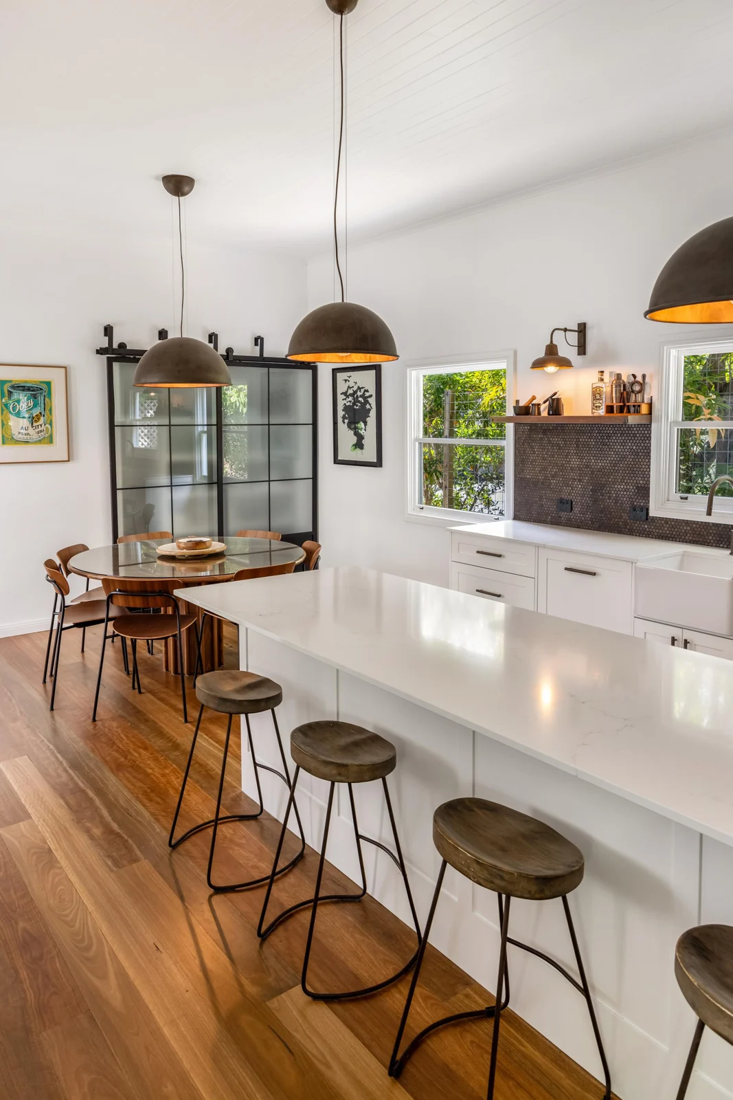 Completed Pretty Beach kitchen with spotted gum flooring